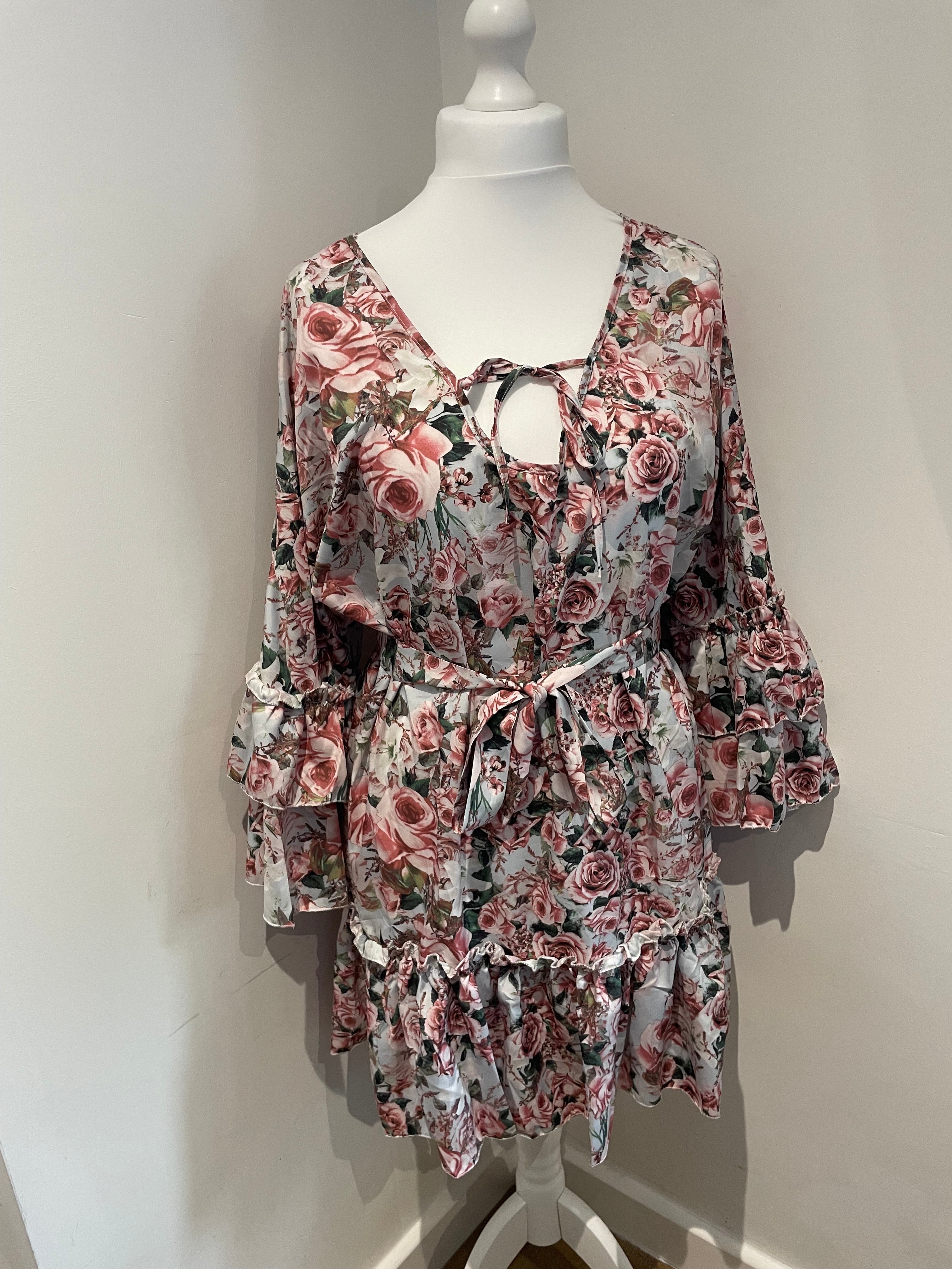 Dusty Pink Slimming Floral Mid-Waist Dress