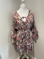 Load image into Gallery viewer, Dusty Pink Slimming Floral Mid-Waist Dress
