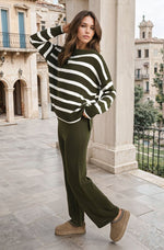 Load image into Gallery viewer, Knitted Striped Long Sleeve Top &amp; Pants Co-ord Set
