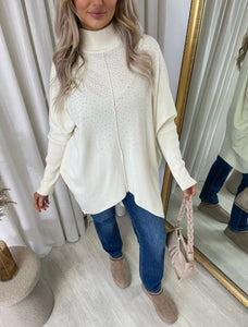 Rhinestone Detail Oversized Knitted Jumper