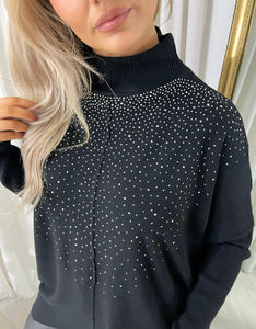 Rhinestone Detail Oversized Knitted Jumper