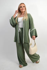 Load image into Gallery viewer, Contrast Trim Oversized Cardigan &amp; Wide Leg Co-ord Set

