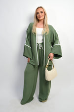 Load image into Gallery viewer, Contrast Trim Oversized Cardigan &amp; Wide Leg Co-ord Set
