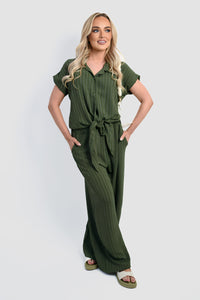 Striped Button Down Tie Front Top & Trouser Co-ord Set