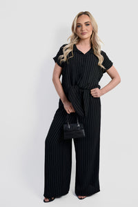 Striped Button Down Tie Front Top & Trouser Co-ord Set