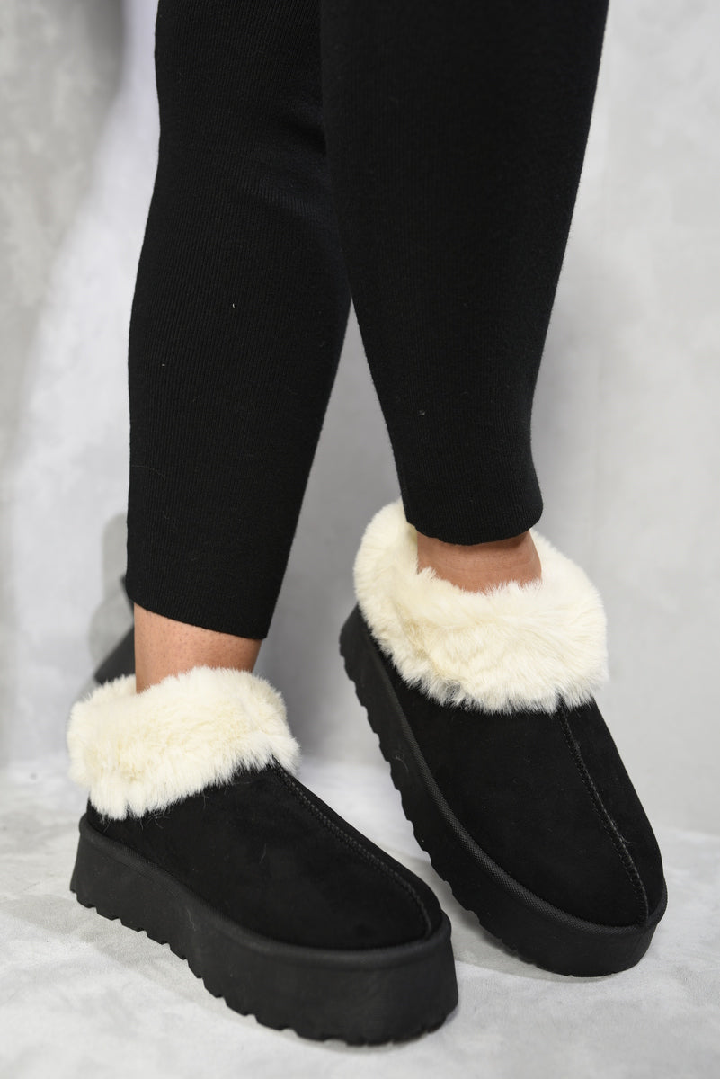 Faux Fur Trim Platform Ankle Boots (Size 4)