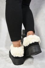 Load image into Gallery viewer, Faux Fur Trim Platform Ankle Boots (Size 4)
