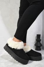 Load image into Gallery viewer, Faux Fur Trim Platform Ankle Boots (Size 4)
