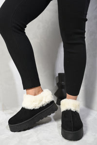 Faux Fur Trim Platform Ankle Boots (Size 4)