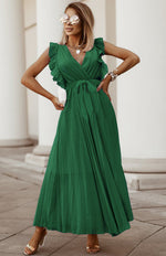 Load image into Gallery viewer, Green Curve Lotus Leaf Sleeve Dress
