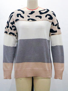 Leopard Print Striped Sweater