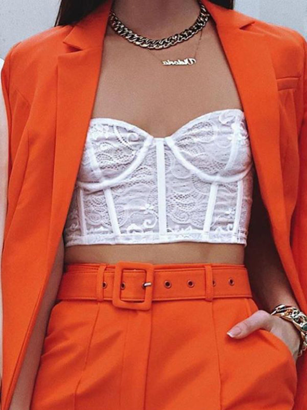 Orange Blazer Top & Short Set