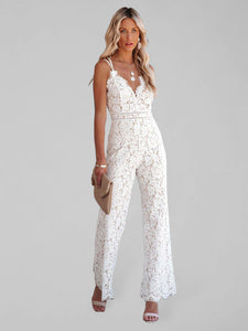 White Mid Waist Lace Jumpsuit