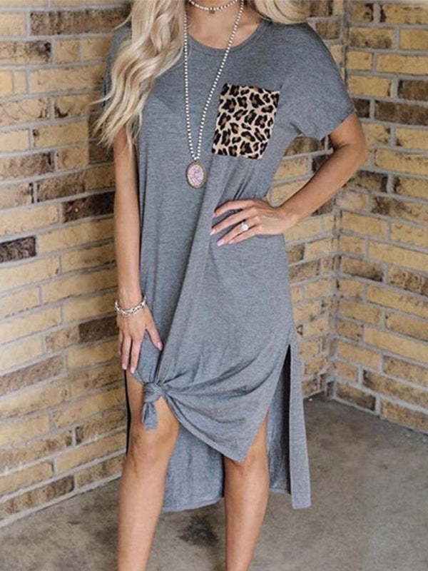 Leopard Print Pocket T-shirt Dress