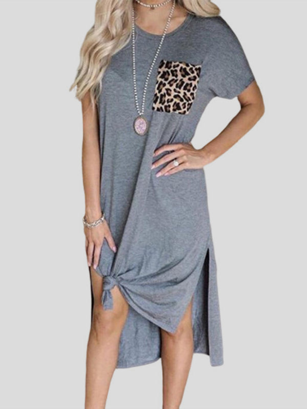 Leopard Print Pocket T-shirt Dress