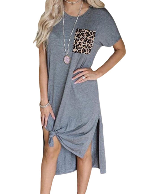 Leopard Print Pocket T-shirt Dress