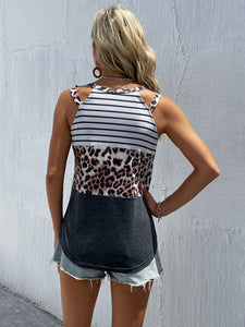 Leopard Panel Sleeveless Halter Tank Top