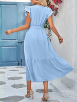 Load image into Gallery viewer, Lace Trim Tie Waist Midi Dress
