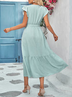 Load image into Gallery viewer, Lace Trim Tie Waist Midi Dress
