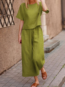 Green Two-Piece Set - Cotton Shirt & Trousers