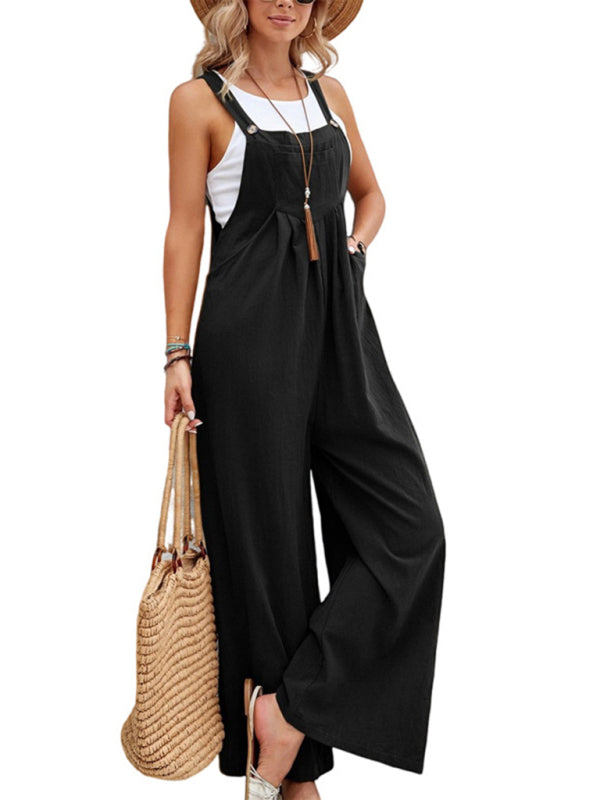 Black Casual Bib Jumpsuit