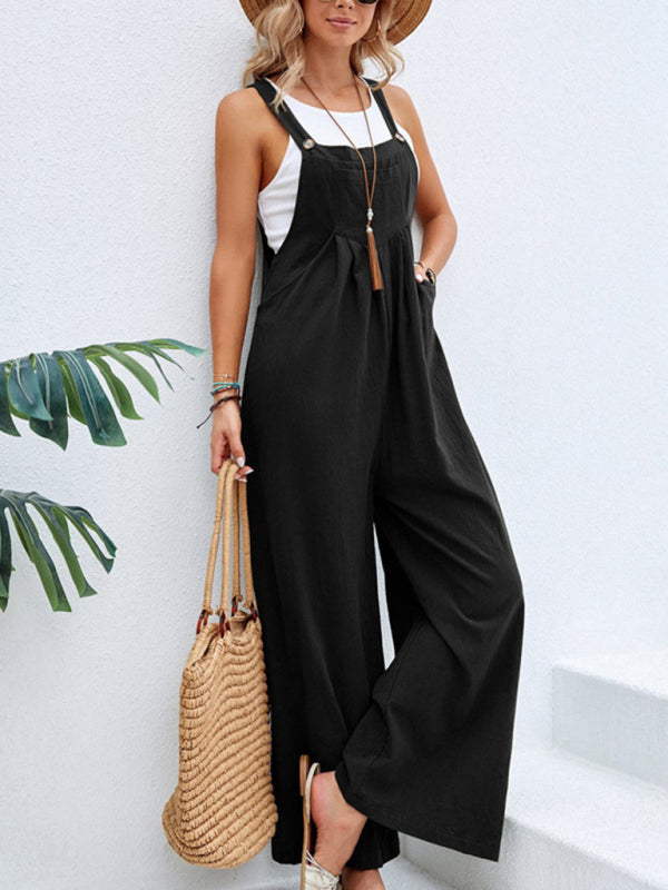 Black Casual Bib Jumpsuit