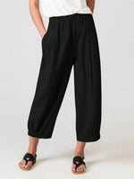 Load image into Gallery viewer, Navy Cropped Wide-leg Linen Pants
