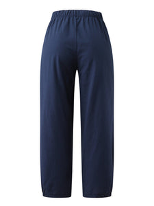 Navy Cropped Wide-leg Linen Pants