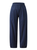 Load image into Gallery viewer, Navy Cropped Wide-leg Linen Pants
