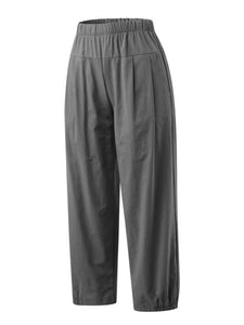 Navy Cropped Wide-leg Linen Pants