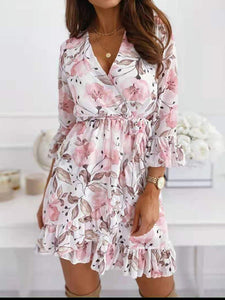 Three Quarter Sleeve Ruffled Dress