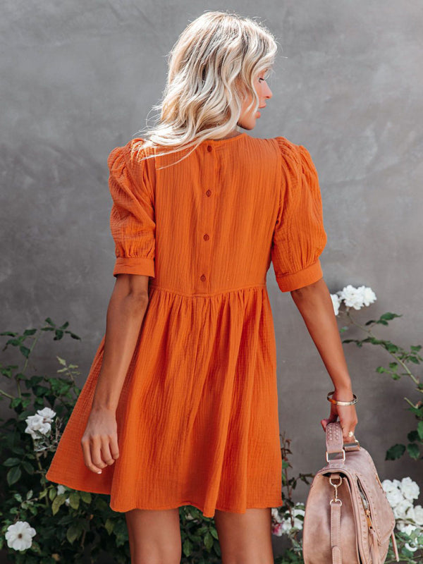 Orange Petite Puff Sleeve Mini Dress