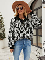 Load image into Gallery viewer, Striped Knit Lapel Sweater
