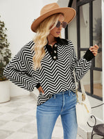 Load image into Gallery viewer, Striped Knit Lapel Sweater
