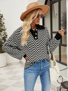 Striped Knit Lapel Sweater