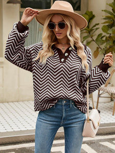 Striped Knit Lapel Sweater