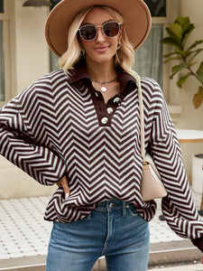 Striped Knit Lapel Sweater