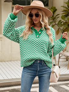 Striped Knit Lapel Sweater