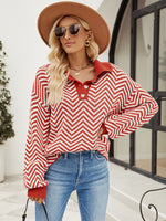 Load image into Gallery viewer, Striped Knit Lapel Sweater
