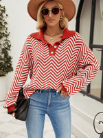 Load image into Gallery viewer, Striped Knit Lapel Sweater
