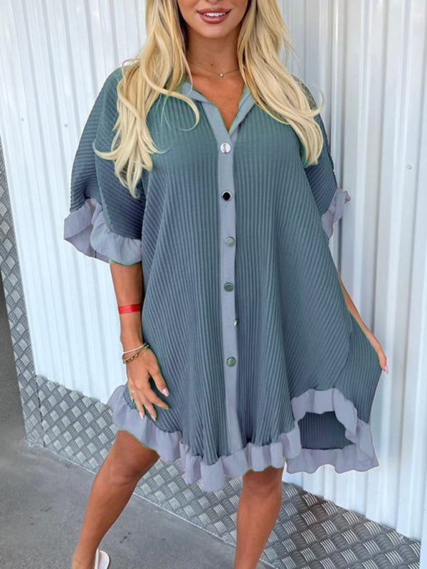 Ruffle Sleeve Irregular Shirt Dress