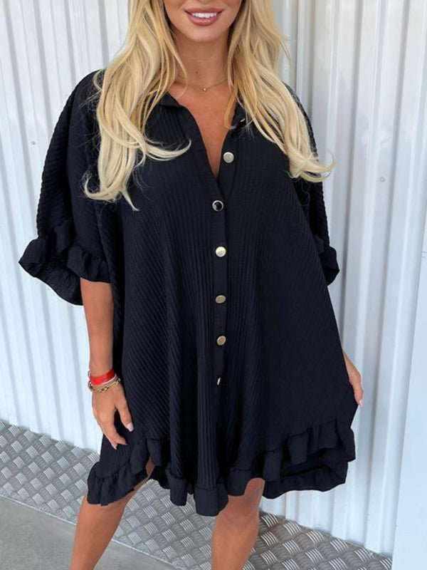 Ruffle Sleeve Irregular Shirt Dress