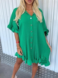 Ruffle Sleeve Irregular Shirt Dress