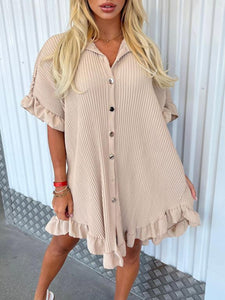 Ruffle Sleeve Irregular Shirt Dress