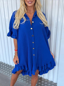 Ruffle Sleeve Irregular Shirt Dress