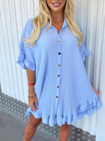 Load image into Gallery viewer, Ruffle Sleeve Irregular Shirt Dress
