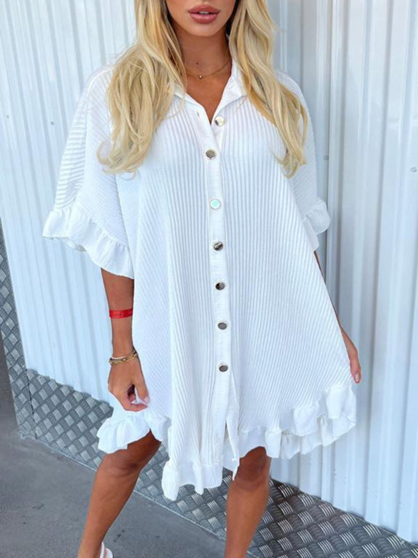 Ruffle Sleeve Irregular Shirt Dress