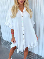 Load image into Gallery viewer, Ruffle Sleeve Irregular Shirt Dress
