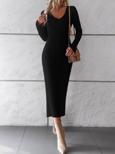 Wine Red Thick Ribbed Sweater Dress