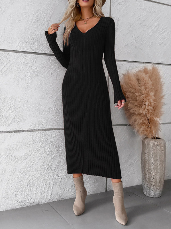 Wine Red Thick Ribbed Sweater Dress